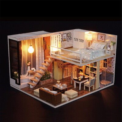 

YIWULAHandmade Miniature Dollhouse 3D Wooden DIY House With Light Festive Gift