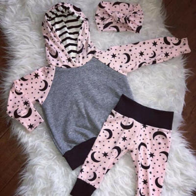 

Autumn Newborn Baby Girl Star Moon Outfits Long Sleeve Tops Pants Headband Set