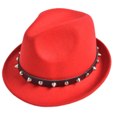 

Styles Unisex Women Men Trilby Jazz Hat Woolen Pork Pie Hat With Belt And Rivet