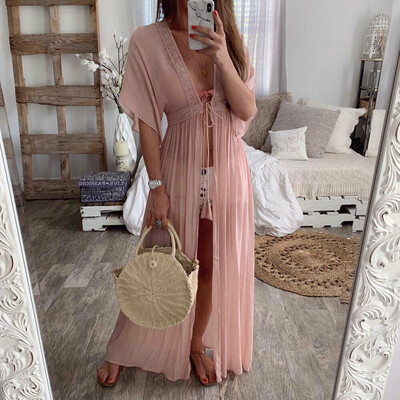 

2019 Women Summer Bathing Suit Chiffon Bikini Cover Up Swimwear Beach Long Dress