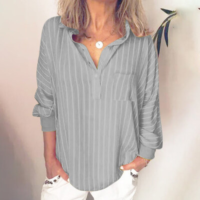 

Starmoon Fashion Woman Loose Casual Striped Button Lapel Long Sleeve Shirt Top Blouse