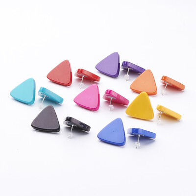 

Resin Ear Studs with Nickel Free Iron Pins&Plastic Ear Nuts Triangle Platinum Mixed Color 26x24x45mm Pin 09mm