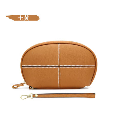 

The first layer of cowhide 2019 new ladies leather Europe&the United States dollar position shell type clutch bag sewing thread lattice wallet