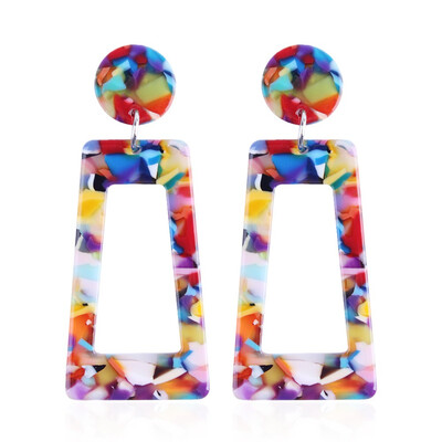 

Alloy Dangle Earrings with Resin Trapezoid Silver Plated Colorful 67x27mm
