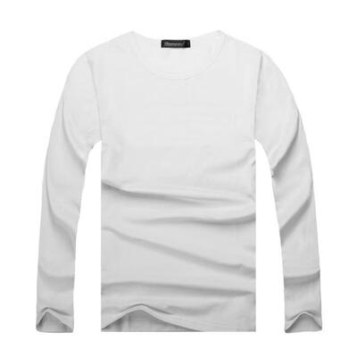 

New Mens T-shirt Solid Color Round Neck Long-sleeved Korean Fashion Slim T-shirt