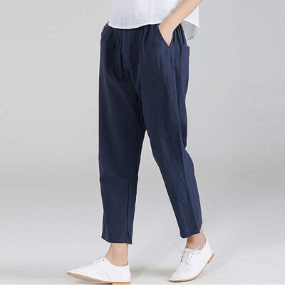 

Women Solid Pure Color Cotton And Linen Pencil Pants Casual Long Pants