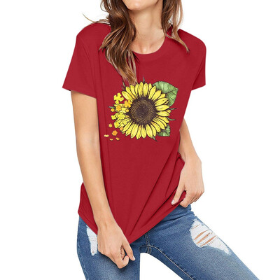 

Starmoon Womens Fashion Short Sleeve Sunflower Print Graphic T-Shirt O-Neck Tops Blouse
