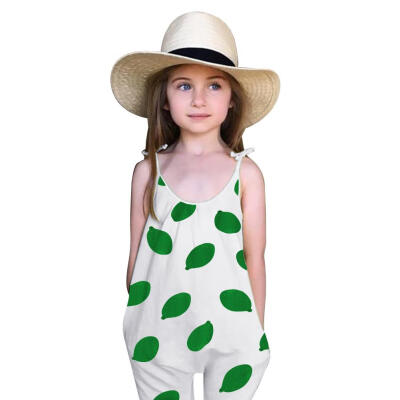 

Fruit Lemon Print Summer Sling Jumpsuit Kids Girls Spaghetti Strap Overalls