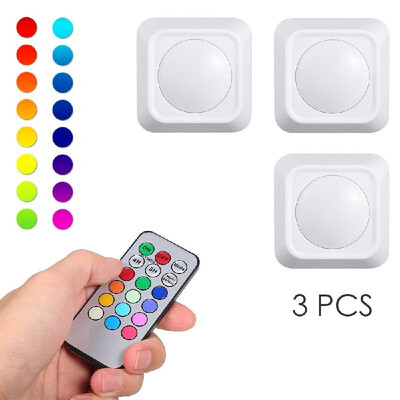 

45V 1W RGB Color Changing LED Puck Lights 3 Pack Battery Powered Operated with Remote Control Controller Timer Time Setting Timi