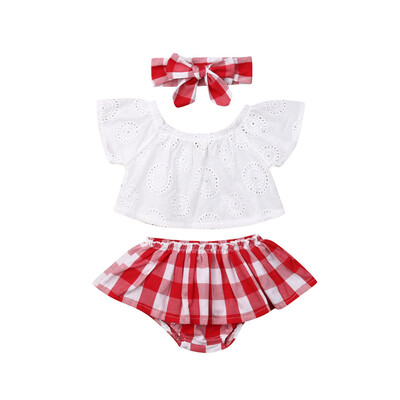 

Newborn Baby Girl 3pcs Solid Color Lace Tops Tutu DressHeadband Outfits Hot
