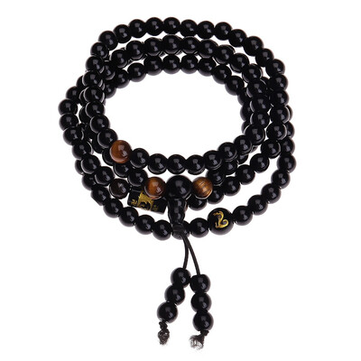 

6 mm National Style Natural Obsidian Yellow Tiger Eye Stone Zodiac 4 Ring Bracelet Unisex Pair Bracelet Jewellery