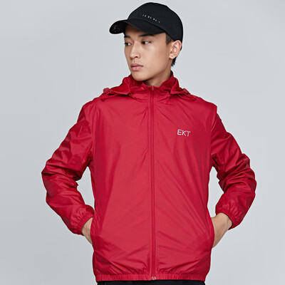 

Hongxing Erke mens sports jacket casual fashion cardigan hooded shirt mens windbreaker 51218308031 glaze red L