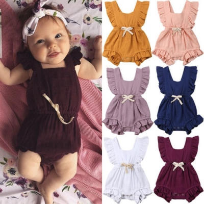 

Toddler Newborn Baby Girl Ruffle Solid Color Romper Bodysuit Jumpsuit Outfits Sunsuit