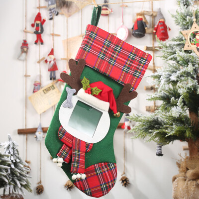 

Gobestart Christmas Stockings Socks Santa Claus Plaid Big Hanging Candy Gift Bag