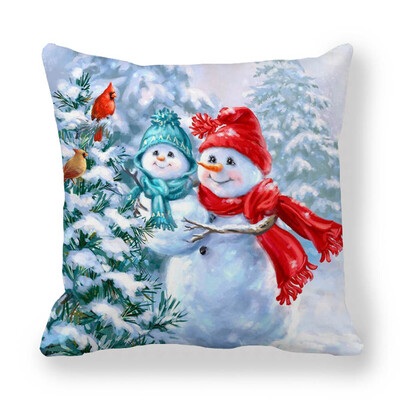 

Cute Santa Claus Deer Christmas Snowman Printed Pillowcase Cushion Cover Xmas Party Home Decor