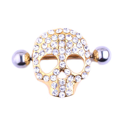 

Gold Silver Skull Nipple Piercing Ring Rod Nail Nipple Ring Body Ring Punk Bars