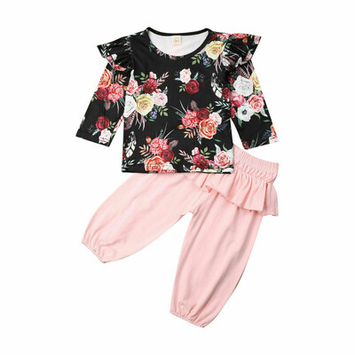 

Toddler Infant Baby Girl Ruffles Long Sleeve Floral Tops Pants Outfit Clothes