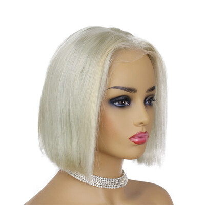 

AISOM Short Bob Human Hair Lace Front Wigs Pre plucked Silver Gray 150 Density