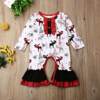 

Christmas Newborn Infant Baby Girl Deer Ruffle Romper Jumpsuit Outfit Clothes