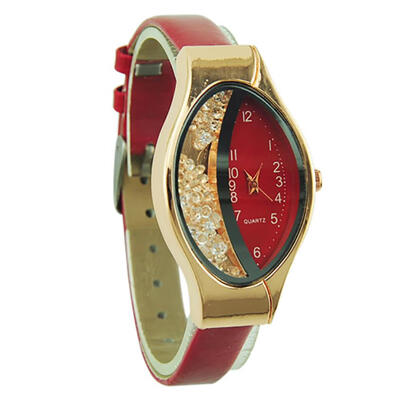 

Beautiful Semilunar Flow Sand Type Ellipse Wrist Analog Alloy Gift Small Dial Wristwatch Womens Unisex Retro Casual Faux D