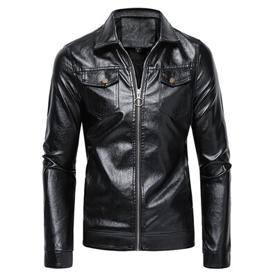 

Toponeto Men Winter Leather Jacket Biker Motorcycle Zipper Long Sleeve Coat Top Blouses