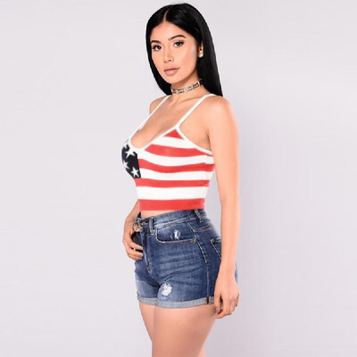 

Sexy Women Summer Camis Tank Top American Flag Star Stripe Print Sleeveless Bustier Top Red