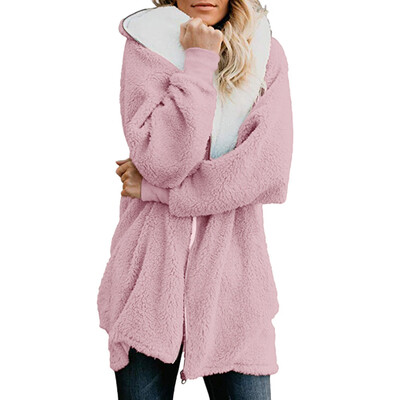 

Toponeto Womens Solid Oversized Zip Down Hooded Fluffy Coat Cardigans Outwear with Pocket