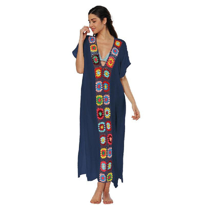 

New Sexy Women Swimwear Cover Up Crochet Knit Deep V-Neck Short Sleeve Side Split Beach Dress