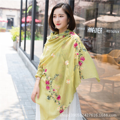 

2018 explosion models autumn&winter flowers embroidery cotton&linen scarf bib literary national wind embroidery sunscreen shawl scarves