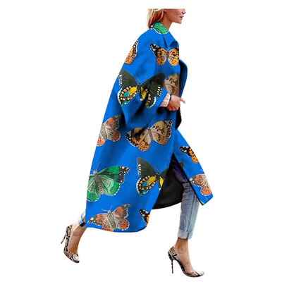 

Toponeto Women Fashion Casual Retro Print Long Sleeve Long Coat Casual Outerwear