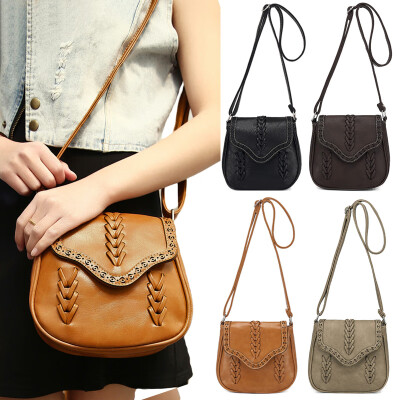 

New Fashion Women Crossbody Bag PU Leather Hollow Out Woven Braided Vintage Casual Shoulder Bag