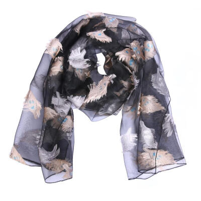 

Fashion Women Warm Scarf Feather Embroidered Shawl Casual Decoration Gift