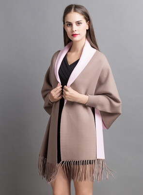 

Womens autumnwinter 2018 new dress double cape shawl loose mid-length cardigan jacket womens sweater