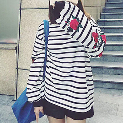 

Women Fashion Casual Loose Embroidered Striped Female T-shirt Bat Sleeve Pullover Sweatershirt