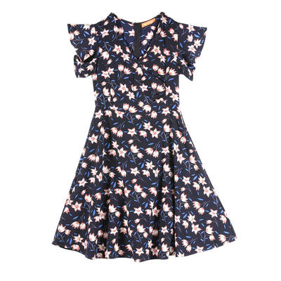 

Summer Chiffon Women Sexy V-Neck Flower Print Bohemian Ruffle Sleeves Dress