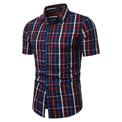 

Tailored Mens Lattice Splicing Pattern Casual Fashion Lapel Short Sleeve Shirt