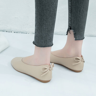 

Spring retro shallow-mouthed grandmothers shoes with flat soles square toes flat heels beans butterfly knots&womens shoe