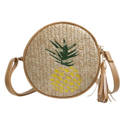 

Summer Women Embroider Straw Round Shoulder Bags Casual Beach Crossbody Bag