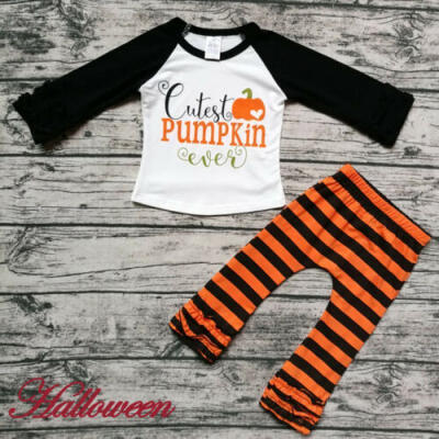 

Toddler Baby Girl Halloween Clothes Pumpkin Tops T-shirtLeggings Pants Outfits