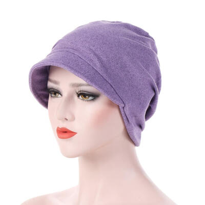 

Fashion Cotton Women Solid Color Warm Autumn Beanie Cap with Brim Turban Hat