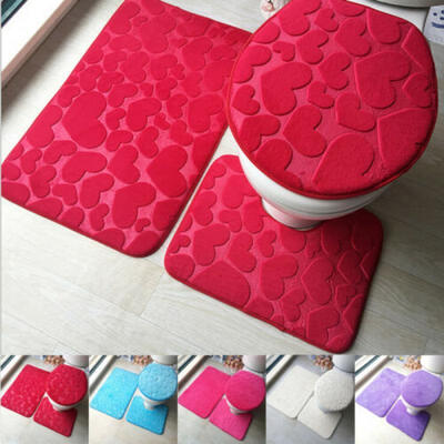 

3Pcs Set Home Bathroom Non-Slip Pedestal RugLid Toilet CoverBath Mat Washable
