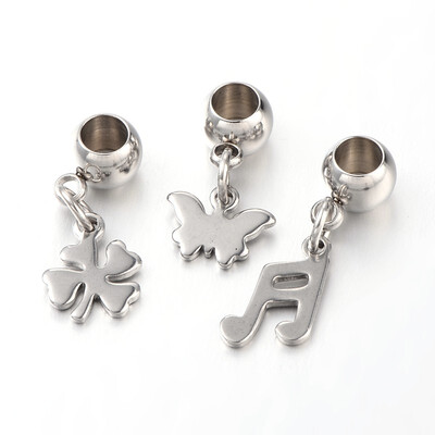

Mixed Shape 304 Stainless Steel European Large Hole Dangle Beads Stainless Steel Color 1924mm Hole 4mm