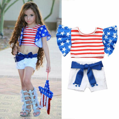 

CA Toddler Kids Baby Girls July 4th Independence Day T-shirt Jeans Pants Summer