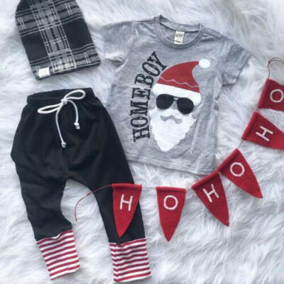 

US Stock Newborn Infant Baby Boy Christmas Santa Claus Clothes Tops Pants Outfit