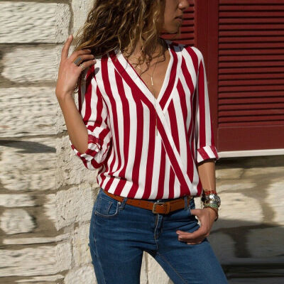 

Fashion Womens Long Sleeve Striped Loose Blouse Casual Shirt Tops T-Shirt Autumn