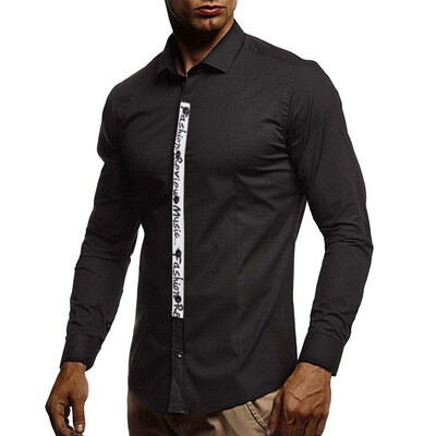 

Toponeto Men Pure Color Splicing Long Sleeve Shirt Fashion Long Sleeve Blouse Top