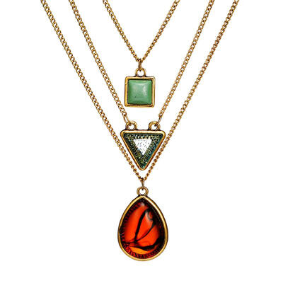 

Tocona Charming Gold Chain Necklace Red Green Rhinestone Geometric Oval Triangle Square Layered Necklaces Party Jewelry 6924