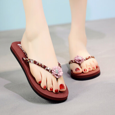 

Rose Summer Bohemian Women Flip Flops Clip Toe Home Slippers Ladies Flat Beach Shoes