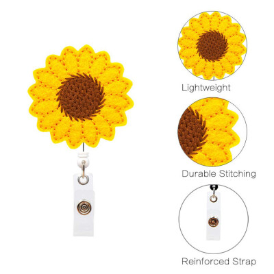 

Siaonvr Sunflower Badge Reel Holder Accurate Stitching Strap Telescopic Retracting Clip