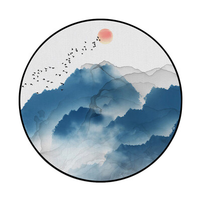 

Gobestart Abstract Blue Mountain Ink Painting Printed Soft Fabric Round Floor Mat Carpet